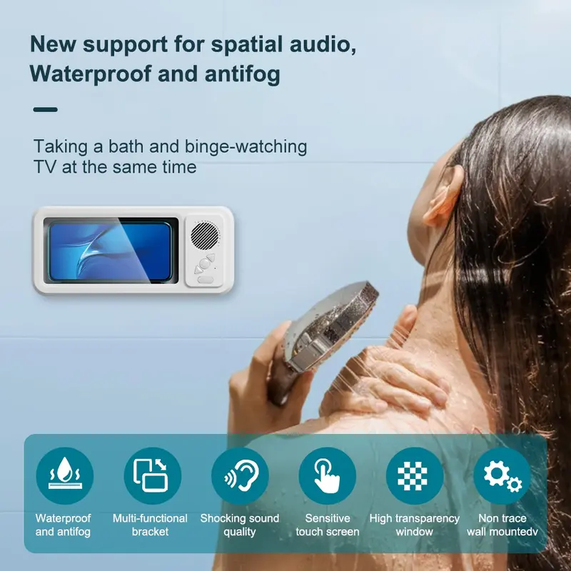 🛁 Limited Offer: All-in-One Waterproof Bluetooth Speaker 🎵 | 360° Rotating Touchscreen & Phone Holder | Perfect for Shower, Pool & Kitchen!
