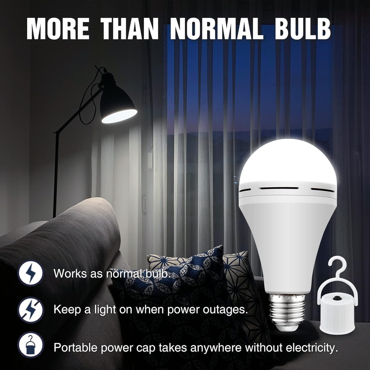 2-in-1 Rechargeable LED Bulb | Normal & Emergency Light for Home & Camping. Be Prepared for Blackouts! 🏠✨ Shop the 4-Pack Value Deal!