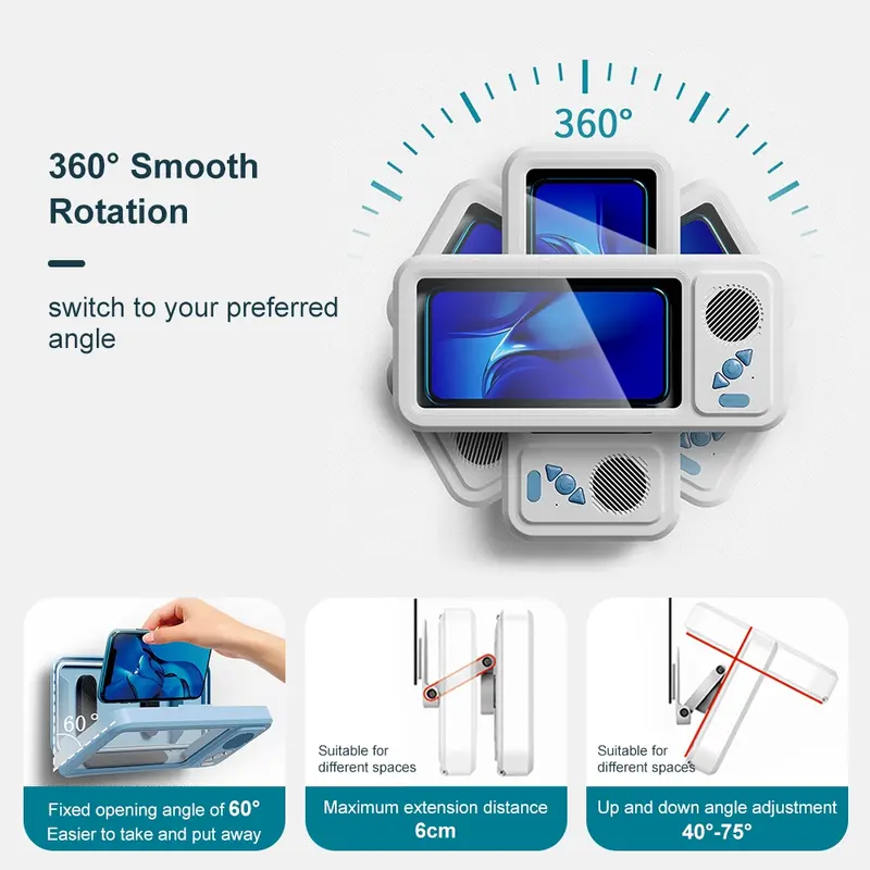 🛁 Limited Offer: All-in-One Waterproof Bluetooth Speaker 🎵 | 360° Rotating Touchscreen & Phone Holder | Perfect for Shower, Pool & Kitchen!