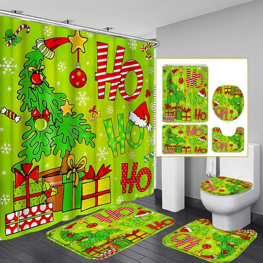 4-Piece Christmas Tree Shower Curtain Set 🎄 Complete with Hooks & Mat! Transform Your Bathroom Instantly. 🎁 Limited Time Offer!